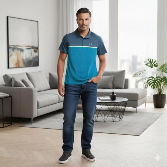 Under Armour Playoff Blue And Teal Polo Shirt XXL (AT-02) - Picture 2 of 7